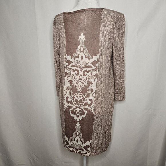 Chico's Tan 3/4 Tan Geometric Embellished Sweater Tunic Top Dress Size 2 Large - Picture 4 of 10